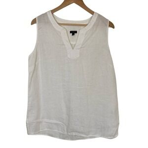Talbots Womens White Sleeveless Linen Top Size Large Classic Summer Beach V Neck